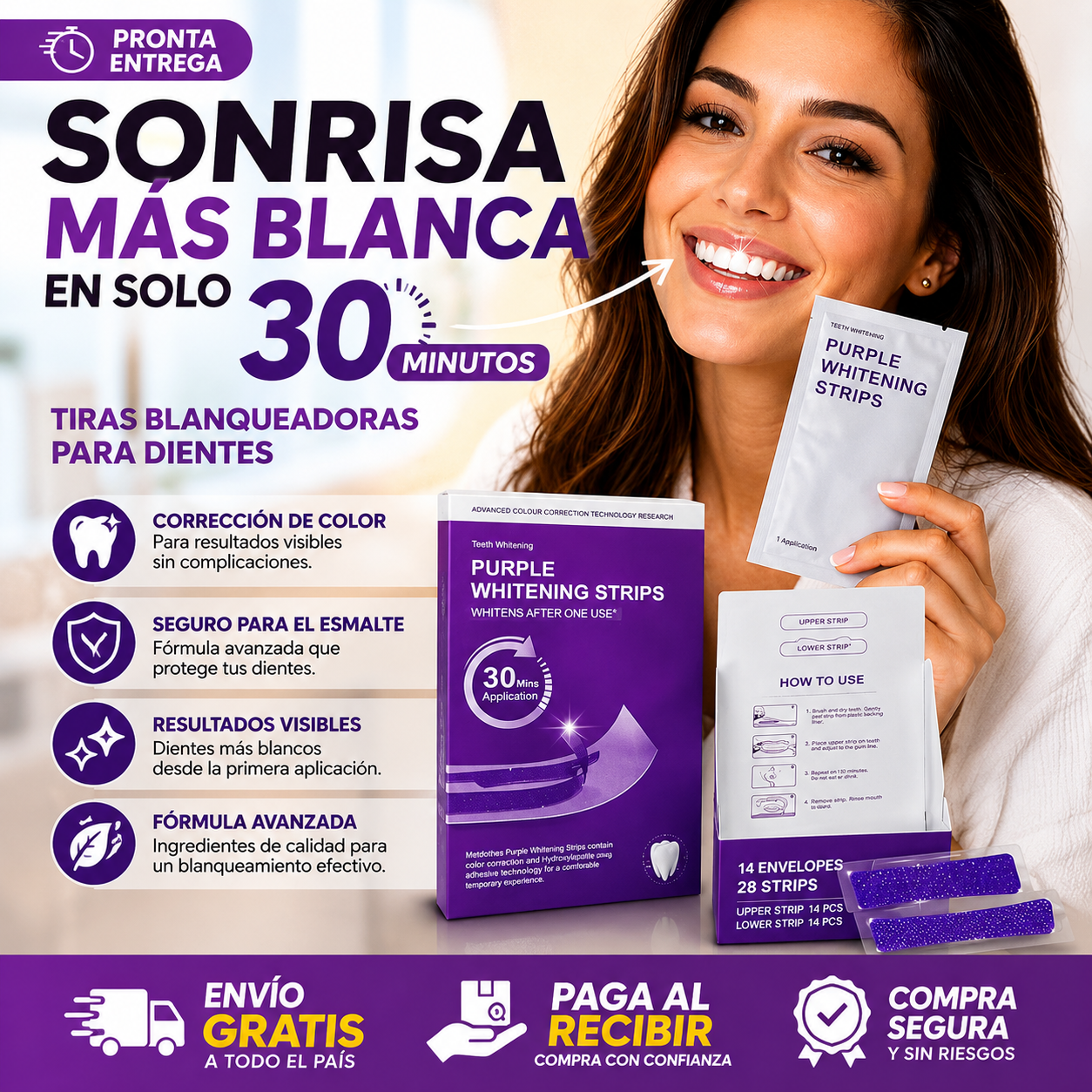 Tiras Blanqueadoras Dentales Purple Whitening Strips