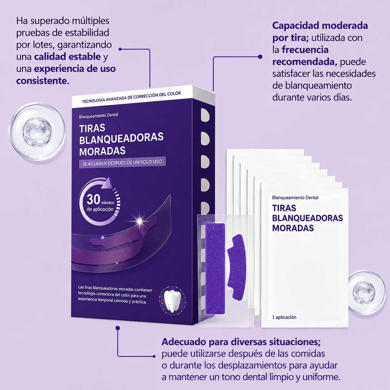 Tiras Blanqueadoras Dentales Purple Whitening Strips