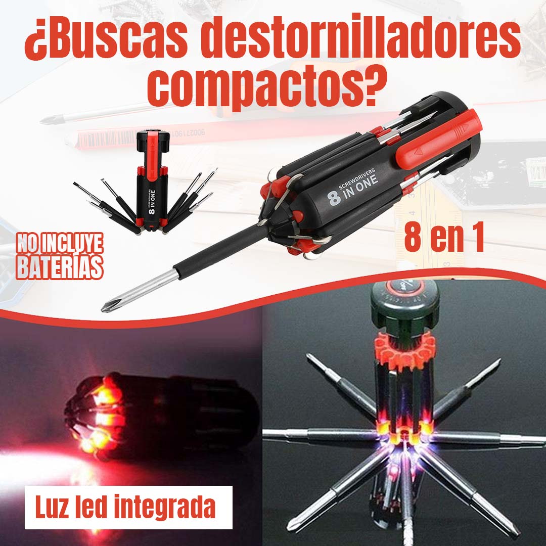 DESTORNILLADOR 8 EN 1 CON LUZ LED INTEGRADA